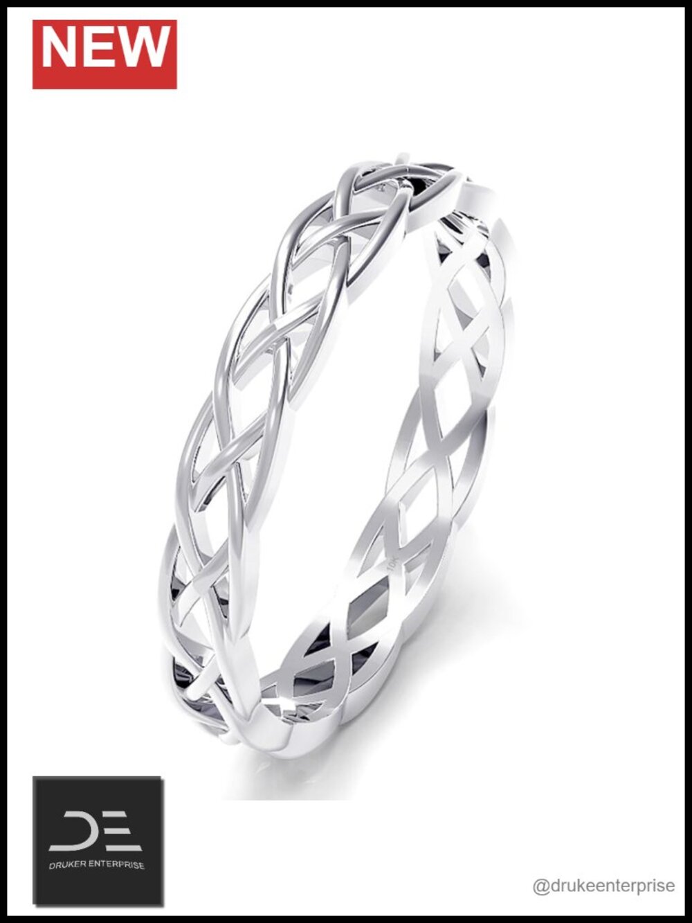 10K White Gold 3MM Eternity Celtic Knot Stackable Wedding Band Ring